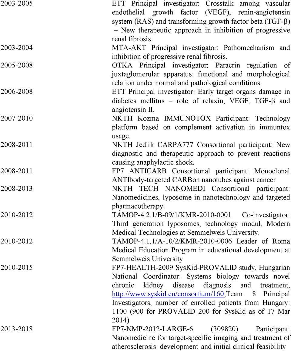 2005-2008 OTKA Principal investigator: Paracrin regulation of juxtaglomerular apparatus: functional and morphological relation under normal and pathological conditions.