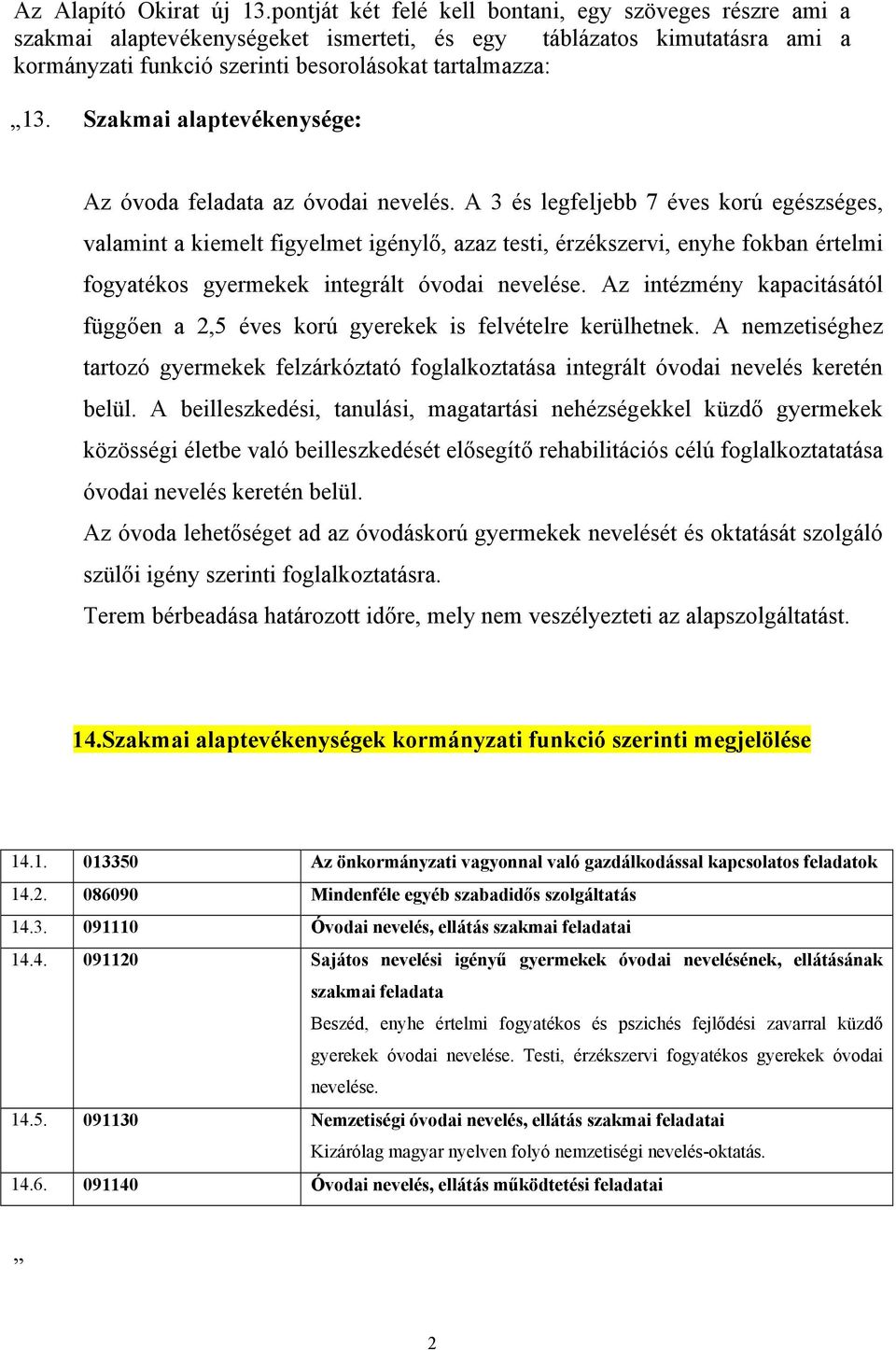 Szakmai alaptevékenysége: Az óvoda feladata az óvodai nevelés.