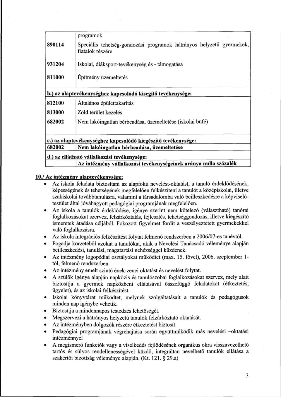 ) az alaptevékenységhez kapcsolódó kiegészítő tevékenysége: 682002 Nem lakóingatlan bérbeadása, üzemeltetése d.