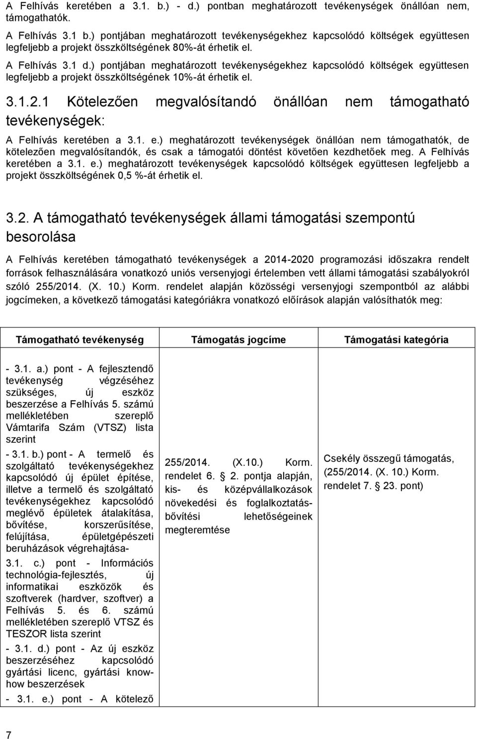 ) pontjában meghatározott tevékenységekhez kapcsolódó költségek együttesen legfeljebb a projekt összköltségének 10%-át érhetik el. 3.1.2.