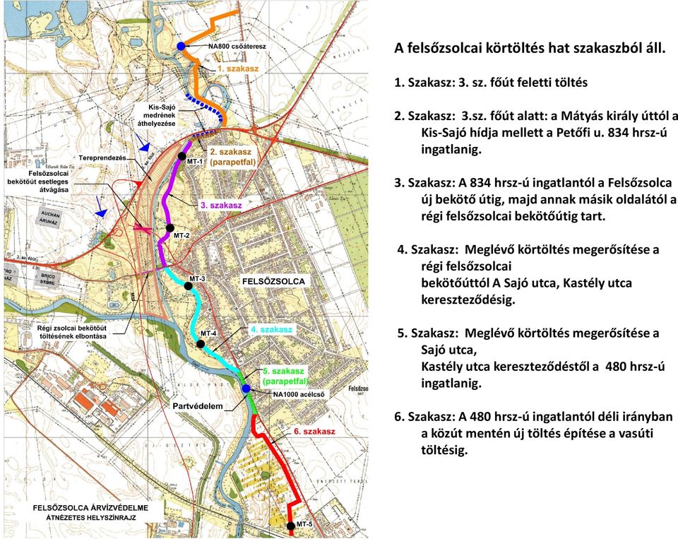 Szakasz: Meglévő körtöltés megerősítése a régi felsőzsolcai bekötőúttól A Sajó utca, Kastély utca kereszteződésig. 5.