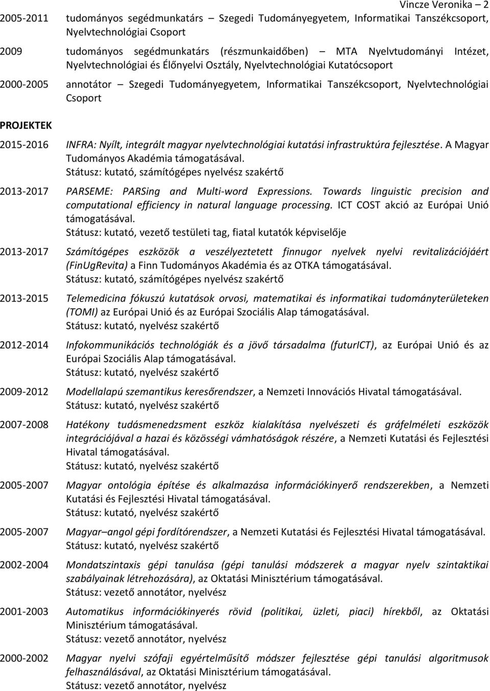 PROJEKTEK 2015-2016 INFRA: Nyílt, integrált magyar nyelvtechnológiai kutatási infrastruktúra fejlesztése. A Magyar Tudományos Akadémia támogatásával.
