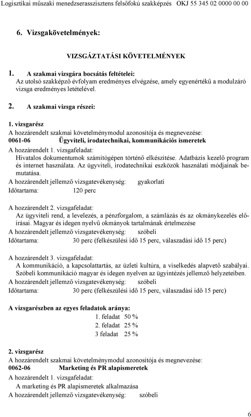 vizsgarész A hozzárendelt szakmai követelménymodul azonosítója és megnevezése: 0061-06 Ügyviteli, irodatechnikai, kommunikációs ismeretek A hozzárendelt 1.