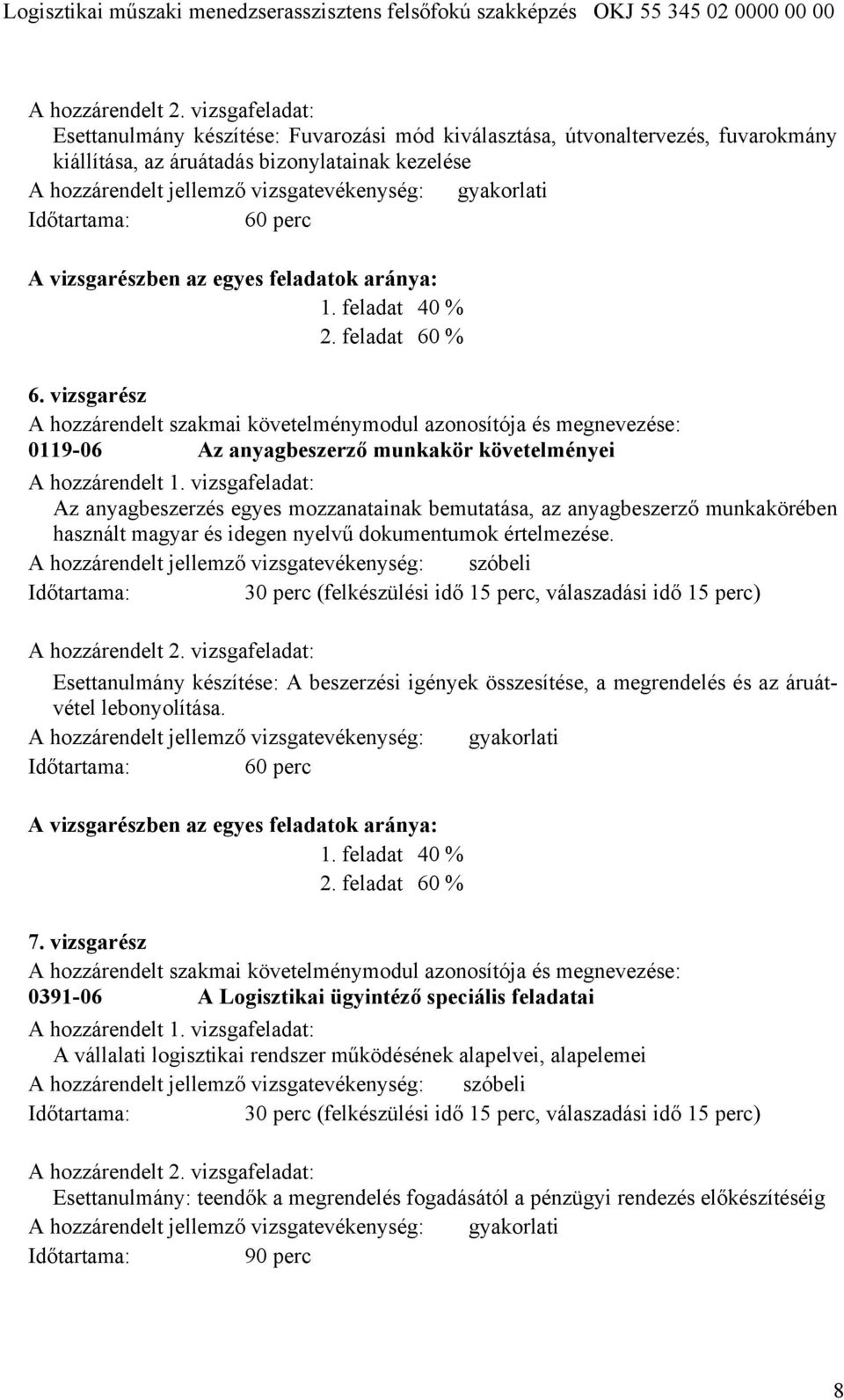 gyakorlati 60 perc A vizsgarészben az egyes feladatok aránya: 1. feladat 40 % 2. feladat 60 % 6.