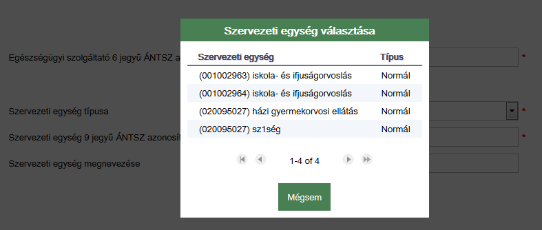 A felhasználó annak az egészségügyi szolgáltatónak a nevében tud foglalkoztatást bejelenteni, melynek a nevében bejelentkezett.