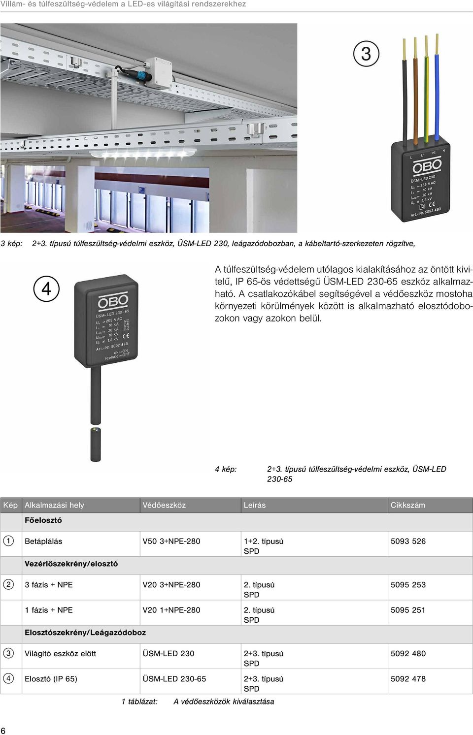 230-65 eszköz alkalmazható. A csatlakozókábel segítségével a védőeszköz mostoha környezeti körülmények között is alkalmazható elosztódobozokon vagy azokon belül. 4 kép: 2+3.