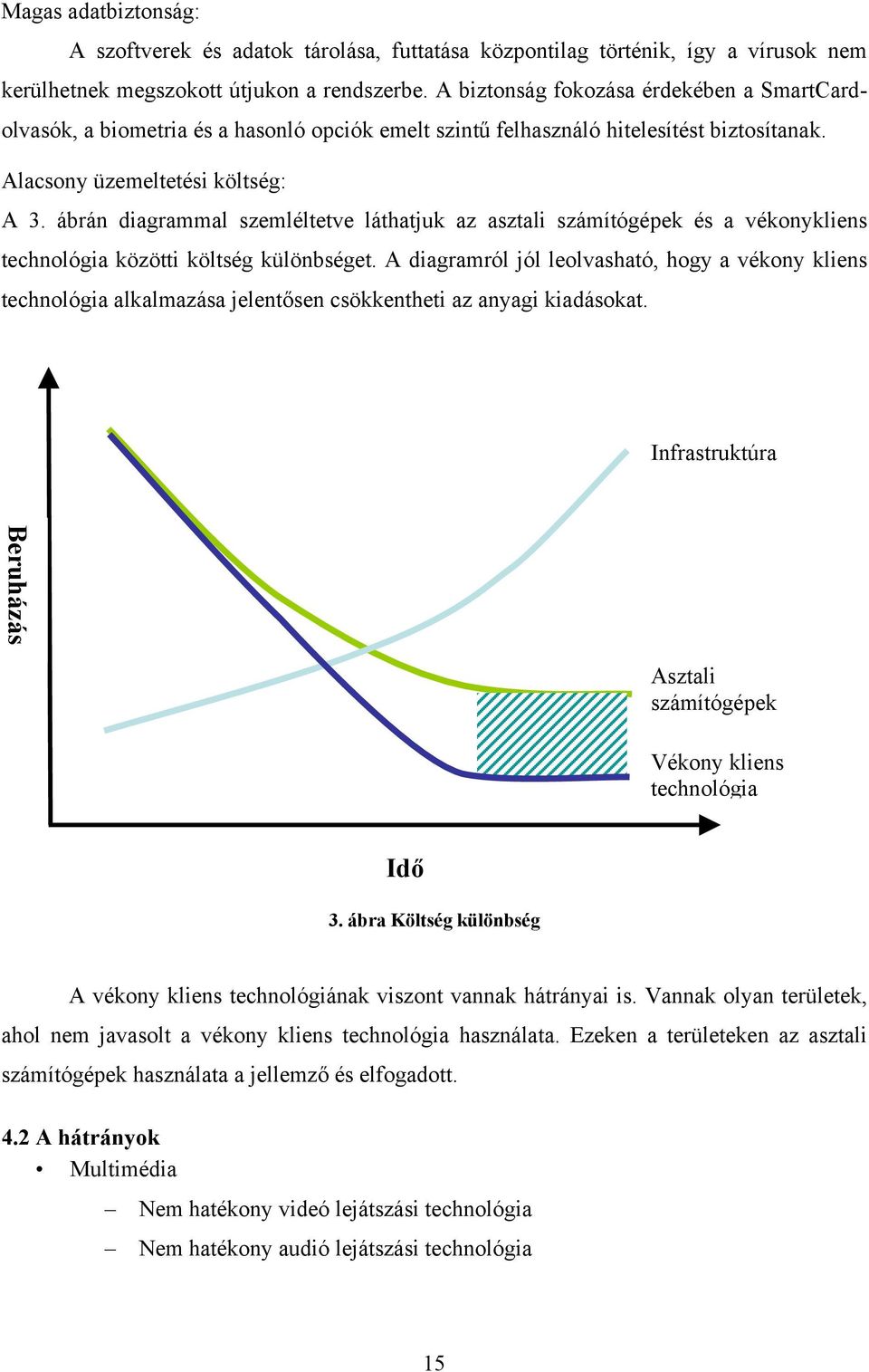 ábrán diagrammal szemléltetve láthatjuk az asztali számítógépek és a vékonykliens technológia közötti költség különbséget.