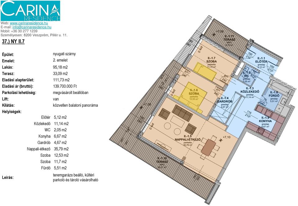 szárny 95,18 m2 33,09 m2 111,73 m2 139.700.