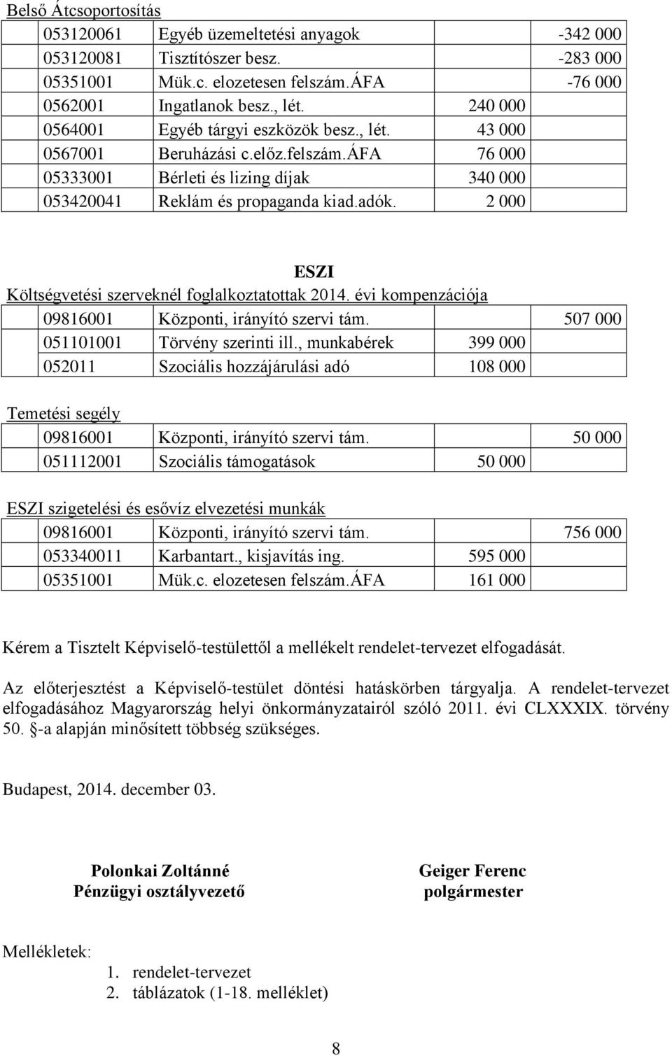 2 000 ESZI 09816001 Központi, irányító szervi tám. 507 000 051101001 Törvény szerinti ill.