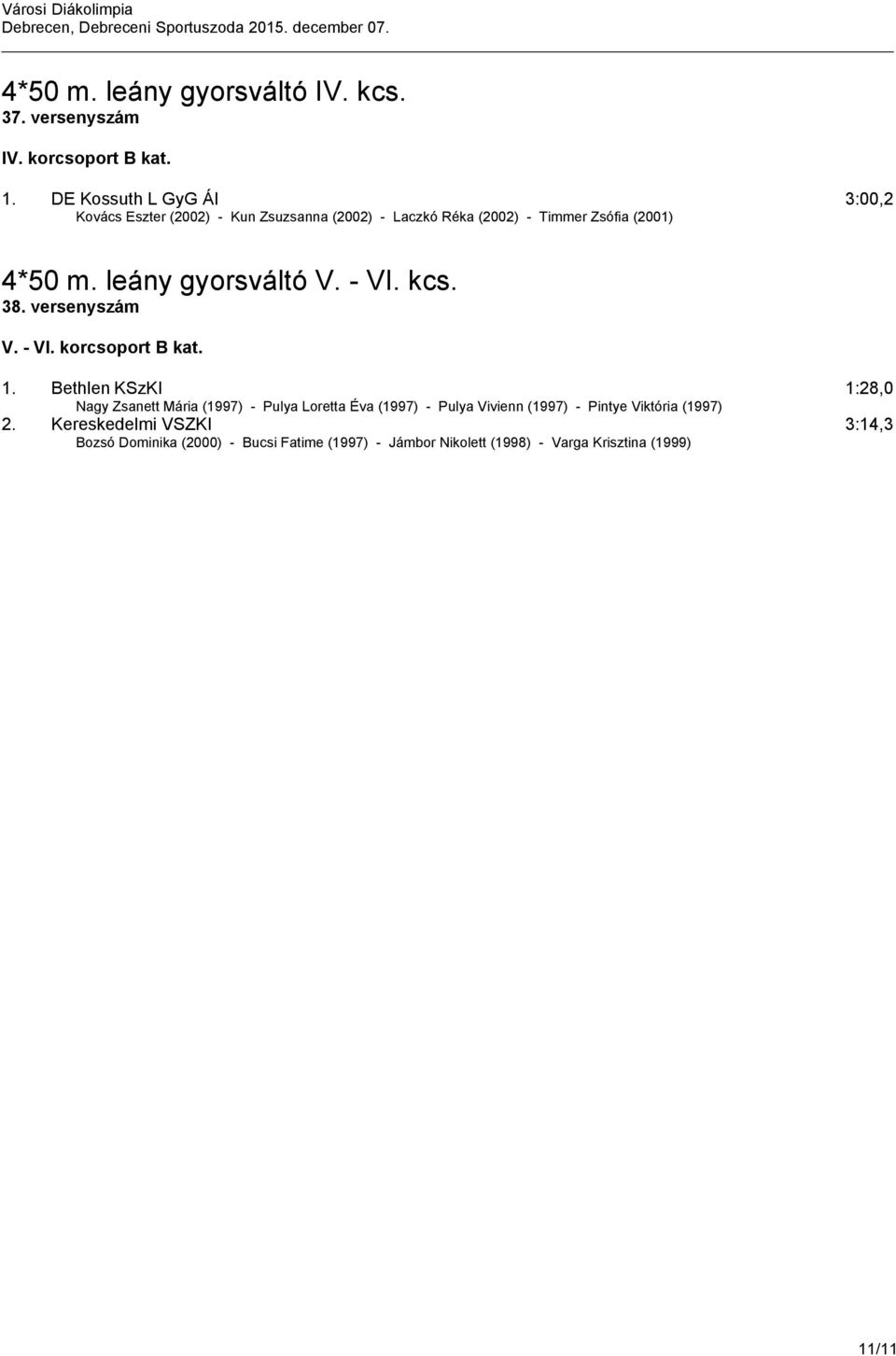 4*50 m. leány gyorsváltó V. - VI. kcs. 38. versenyszám 1.