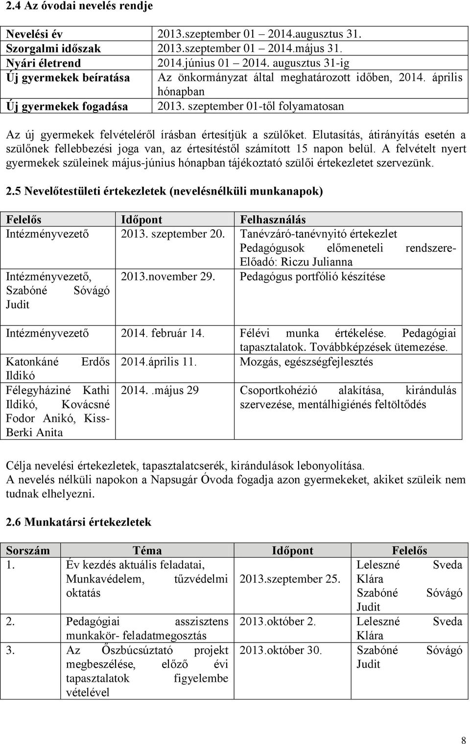 szeptember 01-től folyamatosan Az új gyermekek felvételéről írásban értesítjük a szülőket. Elutasítás, átirányítás esetén a szülőnek fellebbezési joga van, az értesítéstől számított 15 napon belül.