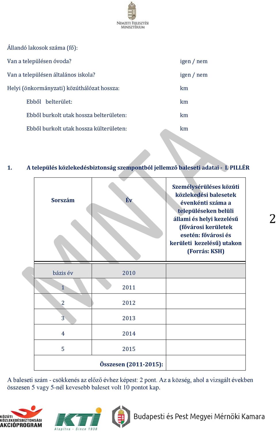 A település közlekedésbiztonság szempontból jellemző baleseti adatai - I.