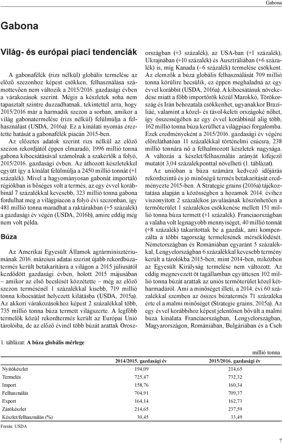 Mégis a készletek soha nem tapasztalt szintre duzzadhatnak, tekintettel arra, hogy 2015/2016 már a harmadik szezon a sorban, amikor a világ gabonatermelése (rizs nélkül) felülmúlja a felhasználást