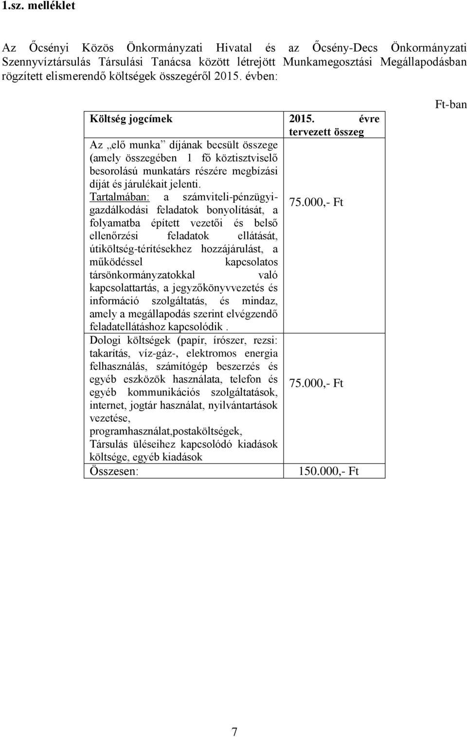 évre tervezett összeg Az elő munka díjának becsült összege (amely összegében 1 fő köztisztviselő besorolású munkatárs részére megbízási díját és járulékait jelenti.