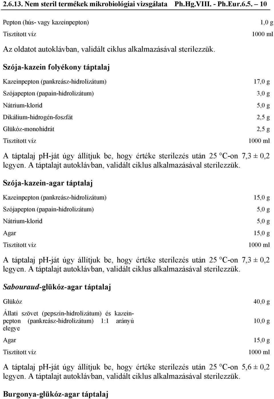 értéke sterilezés után 25 C-on 7,3 ± 0,2 legyen. A t autoklávban, validált ciklus alkalmazásával sterilezzük.