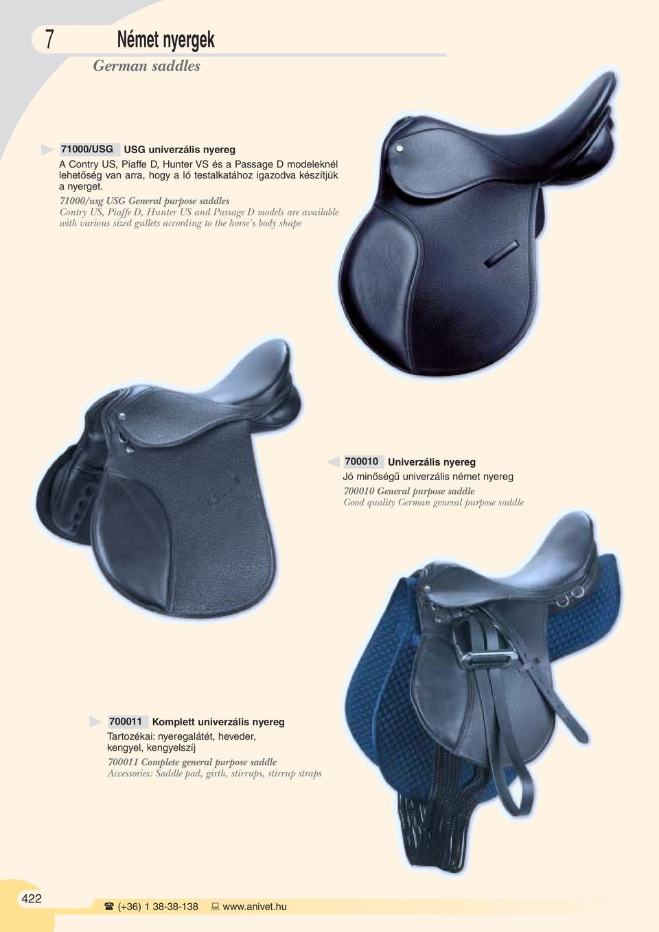 71000/usg USG General purpose saddles Contry US, Piaffe D, Hunter US and Passage D models are available with various sized gullets according to the horse's body shape