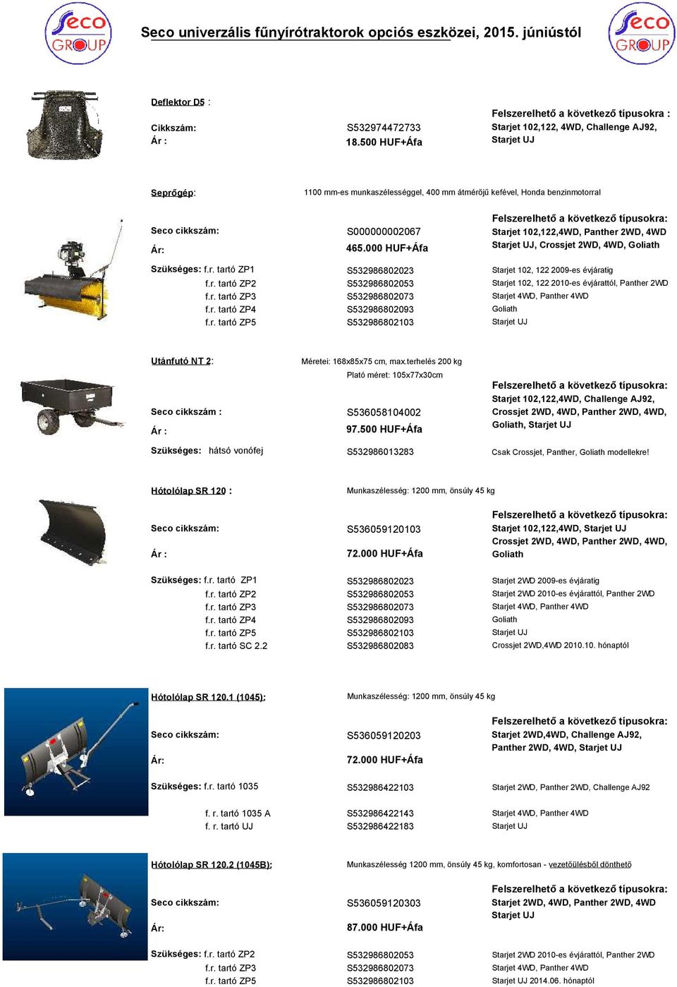 000 HUF+Áfa Starjet 102,122,4WD, Panther 2WD, 4WD, Crossjet 2WD, 4WD, Starjet 102, 122 2009-es évjáratig Starjet 102, 122 2010-es évjárattól, Panther 2WD Utánfutó NT 2: Méretei: 168x85x75 cm, max.