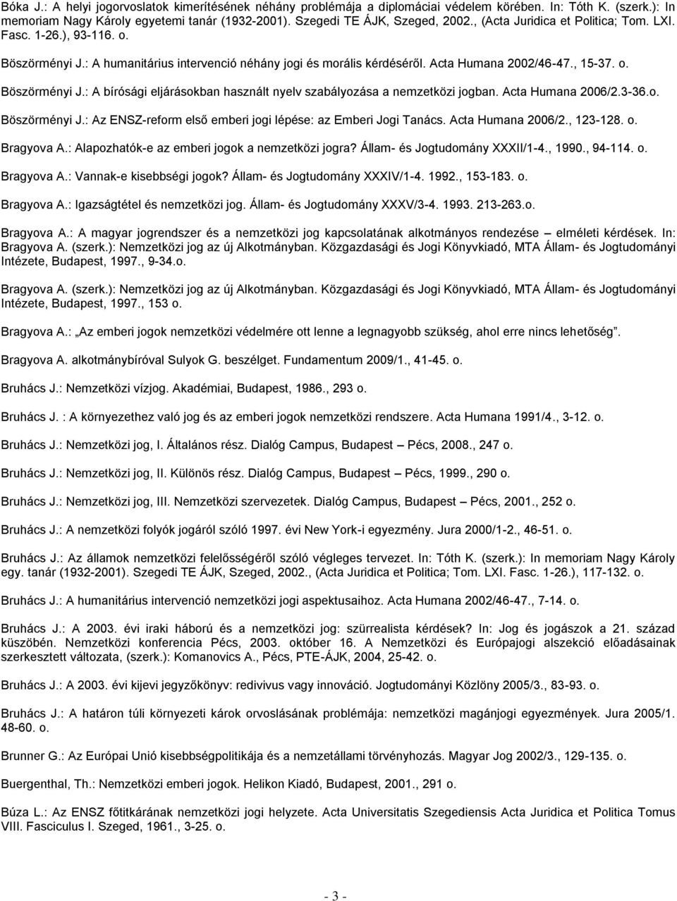 Acta Humana 2006/2.3-36.o. Böszörményi J.: Az ENSZ-reform első emberi jogi lépése: az Emberi Jogi Tanács. Acta Humana 2006/2., 123-128. o. Bragyova A.