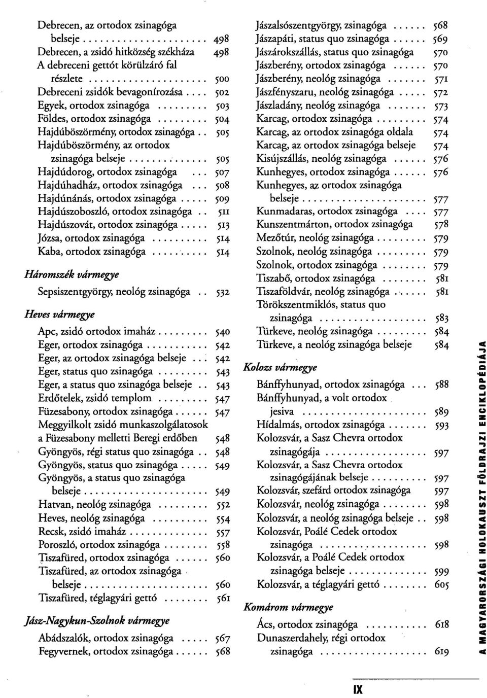 .. 507 Hajdúhadház, ortodox zsinagóga... 508 Hajdúnánás, ortodox zsinagóga 509 Hajdúszoboszló, ortodox zsinagóga.