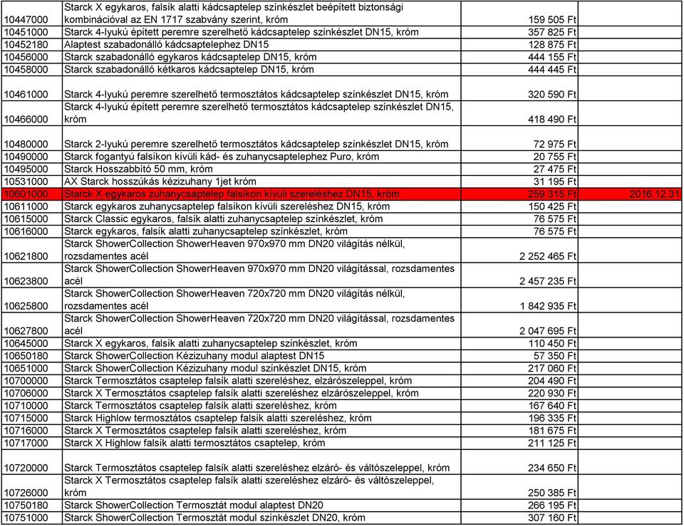 szabadonálló kétkaros kádcsaptelep DN15, 444 445 Ft 10461000 Starck 4-lyukú peremre szerelhető termosztátos kádcsaptelep színkészlet DN15, 320 590 Ft Starck 4-lyukú épített peremre szerelhető