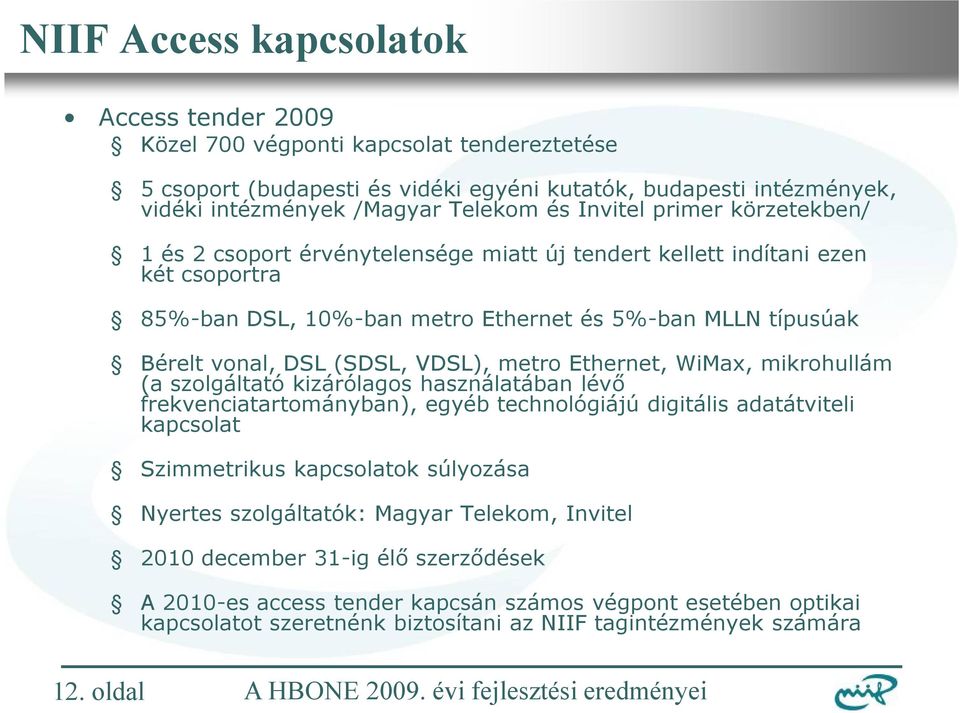 VDSL), metro Ethernet, WiMax, mikrohullám (a szolgáltató kizárólagos használatában lévő frekvenciatartományban), egyéb technológiájú digitális adatátviteli kapcsolat Szimmetrikus kapcsolatok