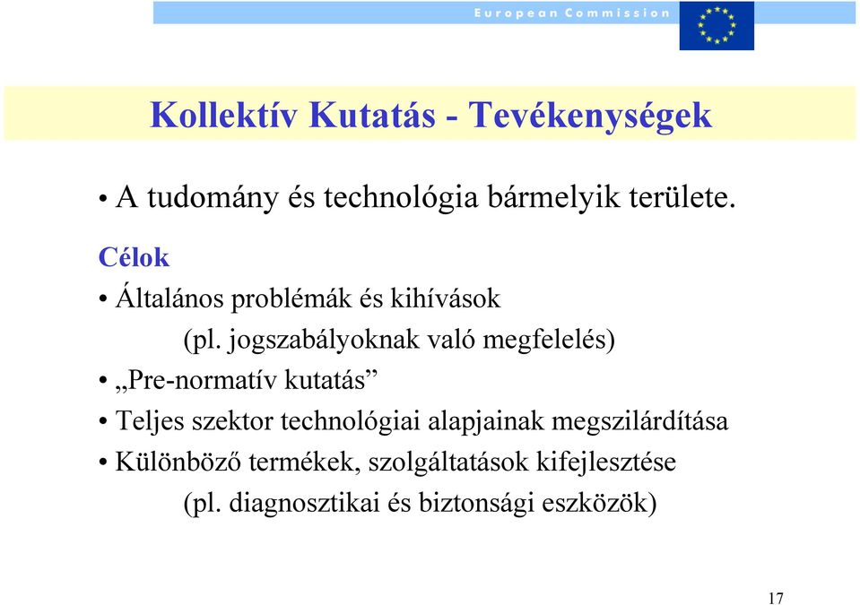 jogszabályoknak való megfelelés) Pre-normatív kutatás Teljes szektor technológiai