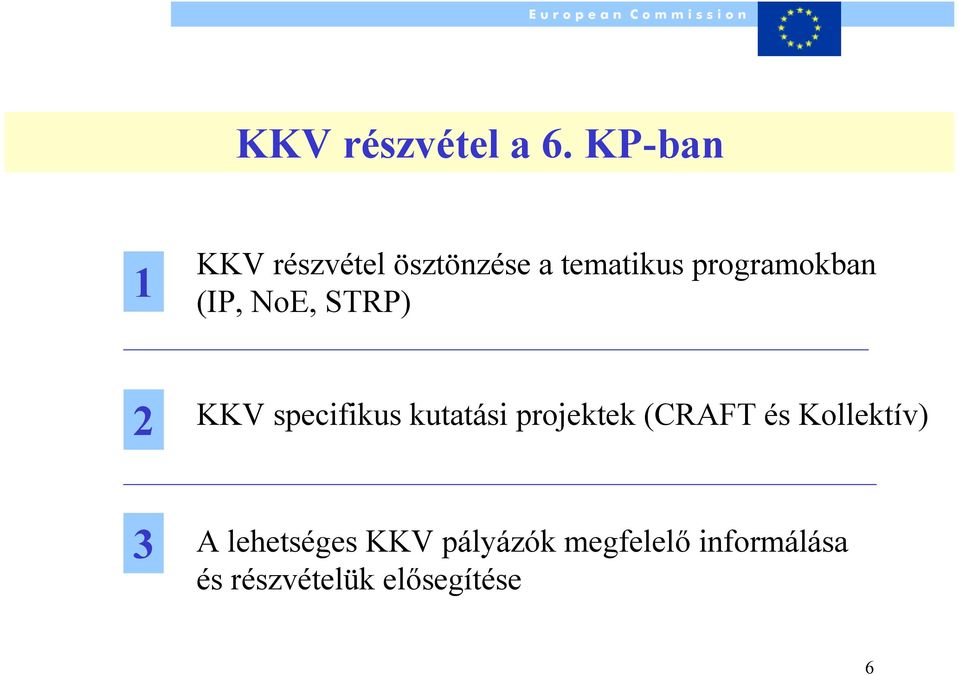 programokban (IP, NoE, STRP) 2 KKV specifikus kutatási