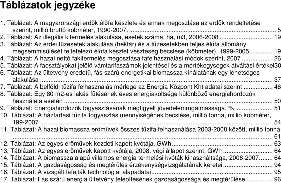 Táblázat: Az erdei tűzesetek alakulása (hektár) és a tűzesetekben teljes élőfa állomány megsemmisülését feltételező élőfa készlet veszteség becslése (köbméter), 1999-2005... 19 4.