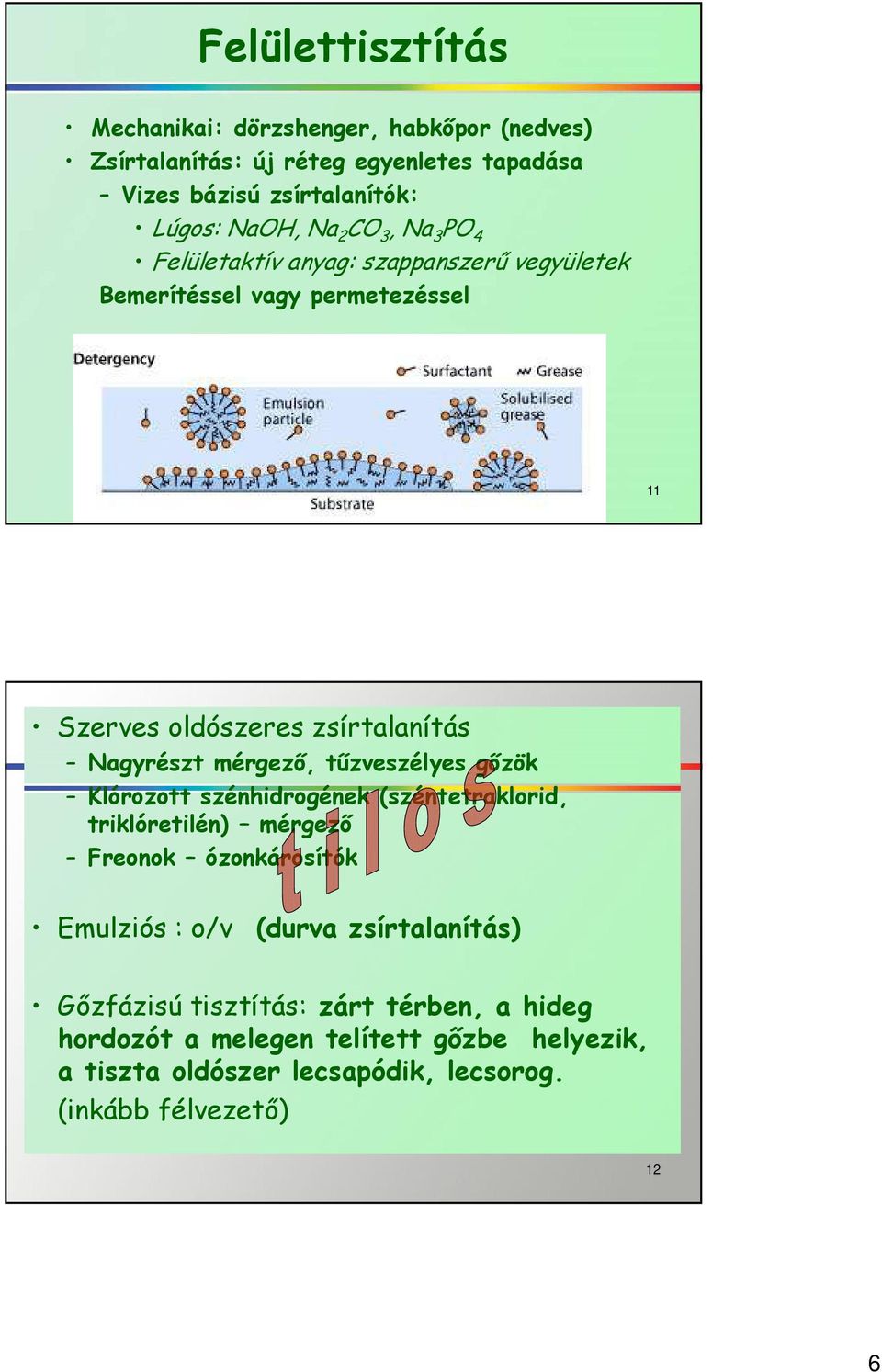 mérgező, tűzveszélyes gőzök Klórozott szénhidrogének (széntetraklorid, triklóretilén) mérgező Freonok ózonkárosítók Emulziós : o/v (durva