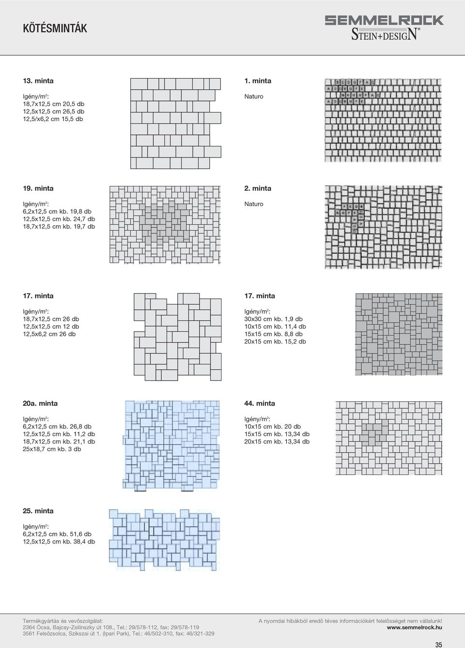 1,9 db 10x15 cm kb. 11,4 db 15x15 cm kb. 8,8 db 20x15 cm kb. 15,2 db 20a. minta 6,2x12,5 cm kb. 26,8 db 12,5x12,5 cm kb.