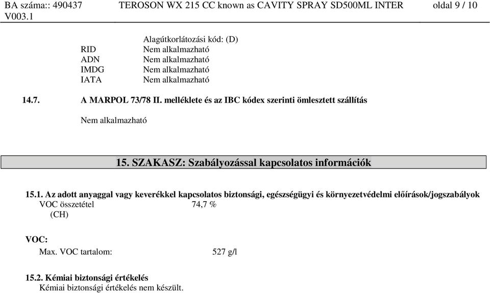 SZAKASZ: Szabályozással kapcsolatos információk 15