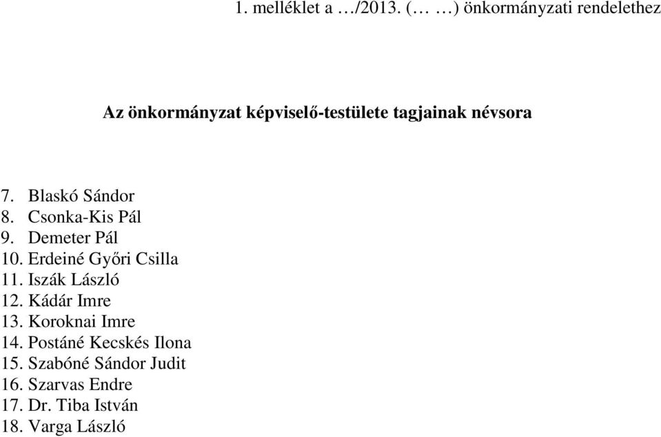 7. Blaskó Sándor 8. Csonka-Kis Pál 9. Demeter Pál 10. Erdeiné Gyıri Csilla 11.