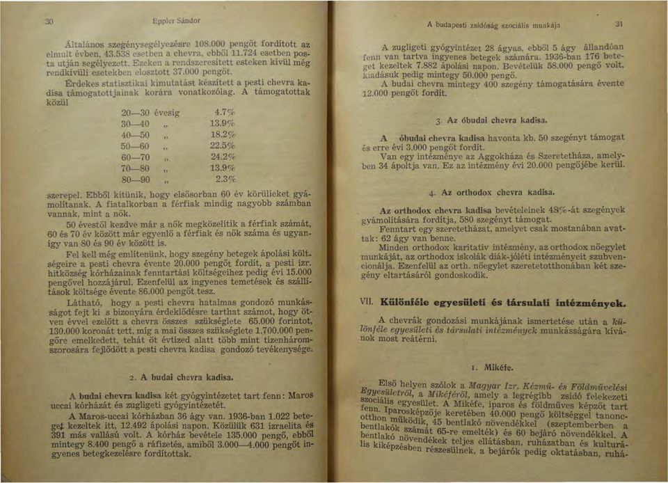 A támogatottak köz ül 20-30 évesig 4.7% 30-40 13.9% 40-50 18.2% 50-60 22.5% 60-70 24.2% 70--80 13.9% 80-90 2.3% szerepel. Ebből kitünik, hogy elsősorban 60 év körülieket gyámolítanak.