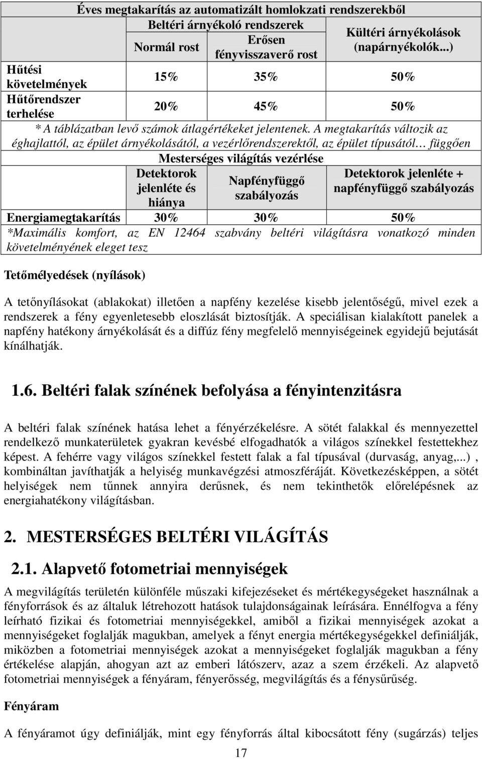 A megtakarítás változik az éghajlattól, az épület árnyékolásától, a vezérlőrendszerektől, az épület típusától függően Mesterséges világítás vezérlése Detektorok Detektorok jelenléte + Napfényfüggő