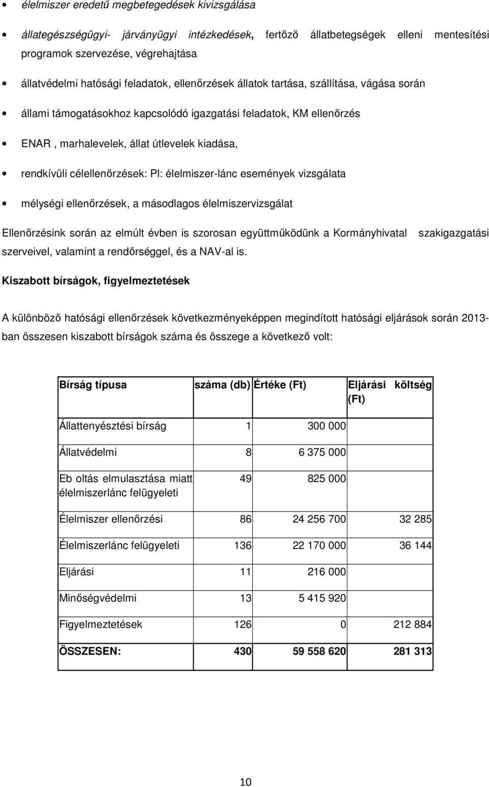 célellenőrzések: Pl: élelmiszer-lánc események vizsgálata mélységi ellenőrzések, a másodlagos élelmiszervizsgálat Ellenőrzésink során az elmúlt évben is szorosan együttműködünk a Kormányhivatal