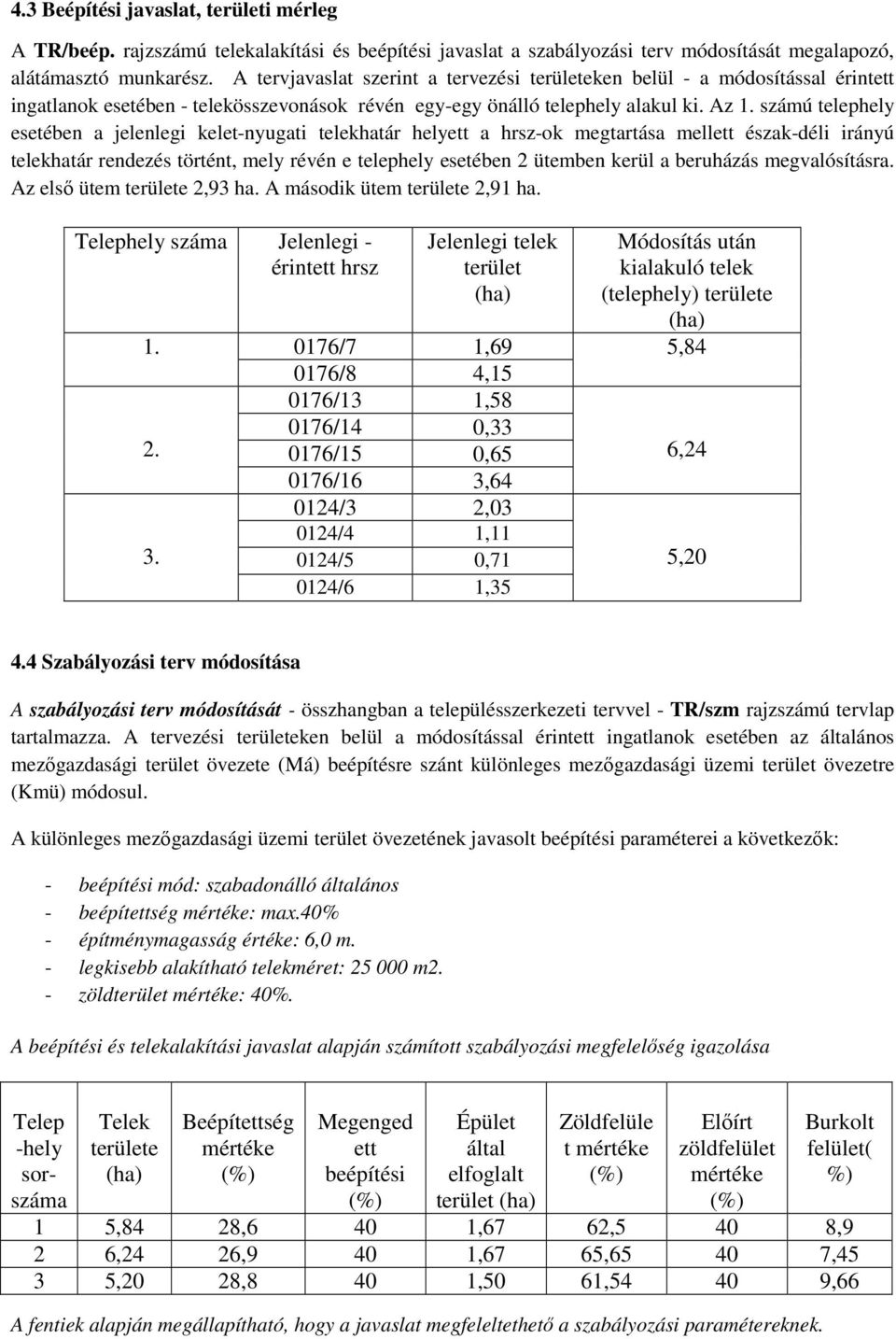 számú telephely esetében a jelenlegi kelet-nyugati telekhatár helyett a hrsz-ok megtartása mellett észak-déli irányú telekhatár rendezés történt, mely révén e telephely esetében 2 ütemben kerül a