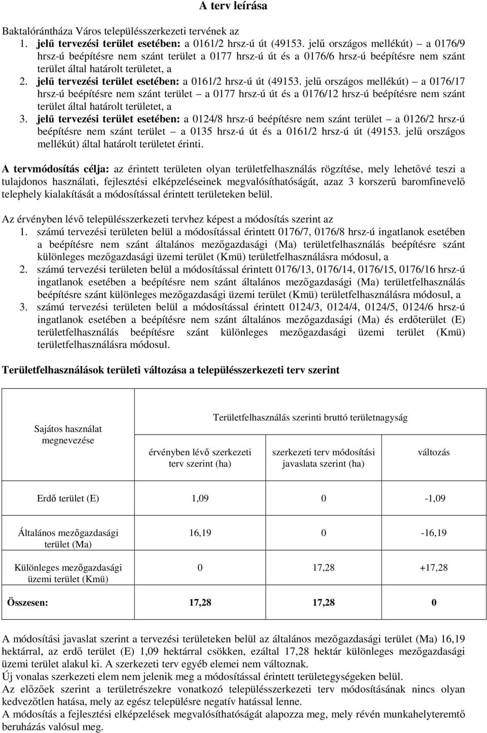 jelű tervezési terület esetében: a 0161/2 hrsz-ú út (49153.