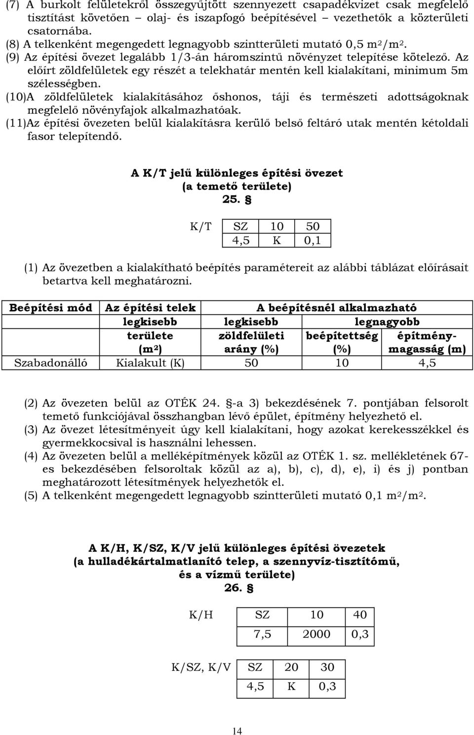 Az elıírt zöldfelületek egy részét a telekhatár mentén kell kialakítani, minimum 5m szélességben.