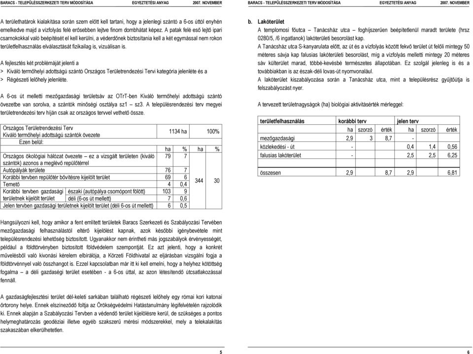 A fejlesztés két problémáját jelenti a > Kiváló termıhelyi adottságú szántó Országos Területrendezési Tervi kategória jelenléte és a > Régészeti lelıhely jelenléte.