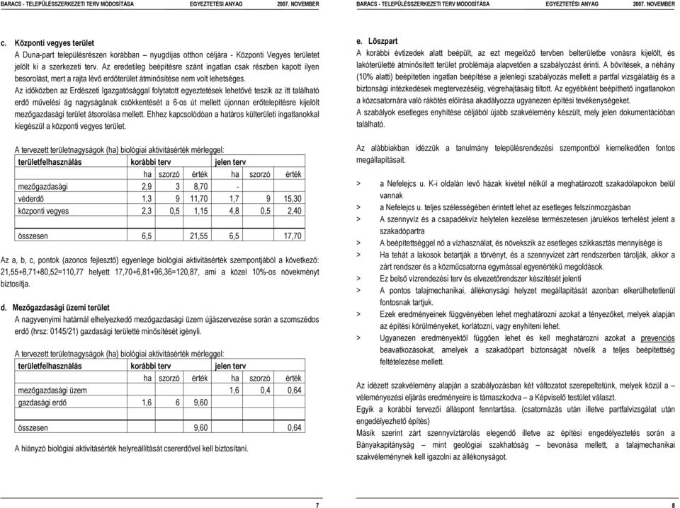 Az idıközben az Erdészeti Igazgatósággal folytatott egyeztetések lehetıvé teszik az itt található erdı mővelési ág nagyságának csökkentését a 6-os út mellett újonnan erıtelepítésre kijelölt