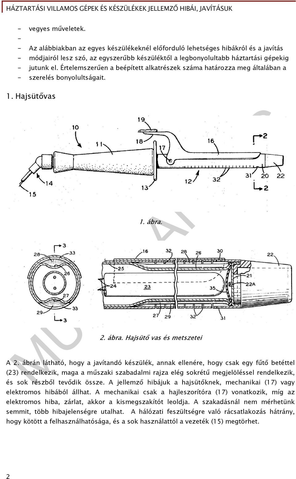 Értelemszerűen a beépített alkatrészek száma határozza meg általában a - szerelés bonyolultságait. 1. Hajsütővas 1. ábra. 2. ábra. Hajsütő vas és metszetei A 2.