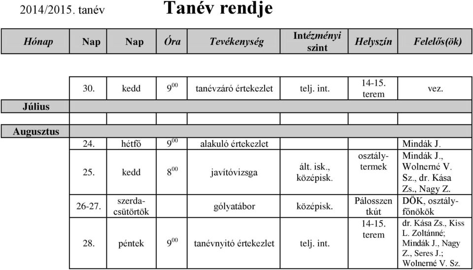 hétfő 9 00 alakuló szerdacsütörtök gólyatábor, 28.