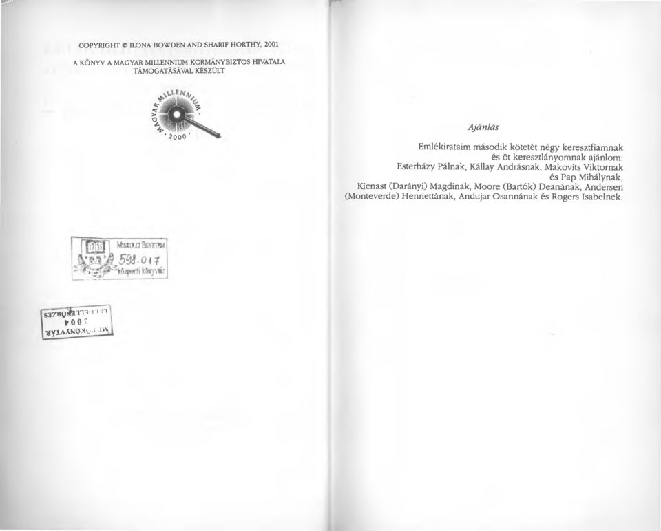 Kállay Andrásnak, Makovits Viktornak és Pap Mihálynak, Kienast (Darányi) Magdinak, Moore (Bartók) Deanának,