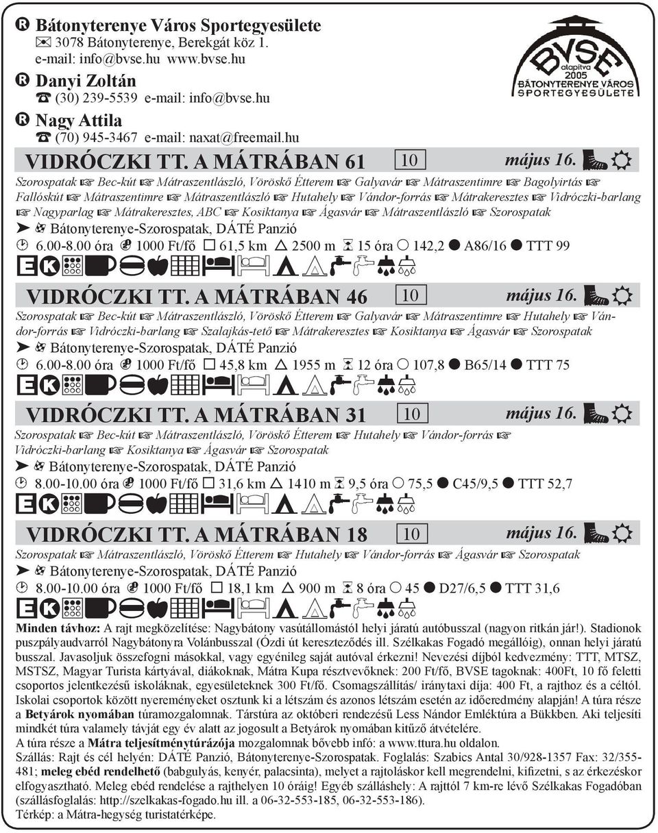 AE Szorospatak x Bec-kút x Mátraszentlászló, Vöröskő Étterem x Galyavár x Mátraszentimre x Bagolyirtás x Fallóskút x Mátraszentimre x Mátraszentlászló x Hutahely x Vándor-forrás x Mátrakeresztes x