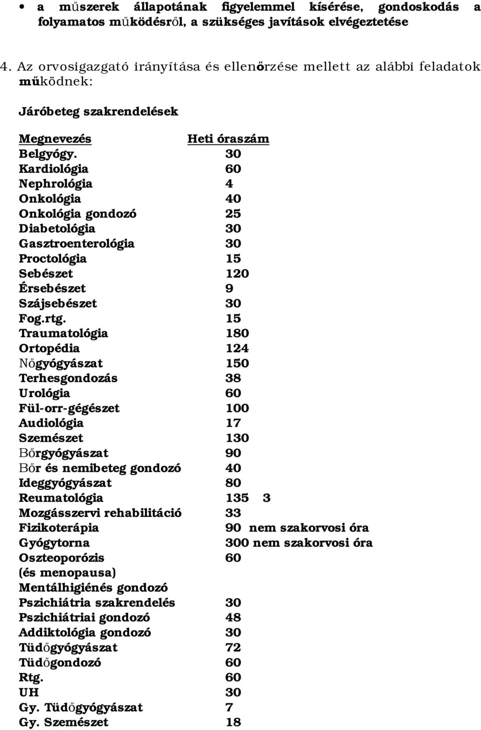 30 Kardiológia 60 Nephrológia 4 Onkológia 40 Onkológia gondozó 25 Diabetológia 30 Gasztroenterológia 30 Proctológia 15 Sebészet 120 Érsebészet 9 Szájsebészet 30 Fog.rtg.