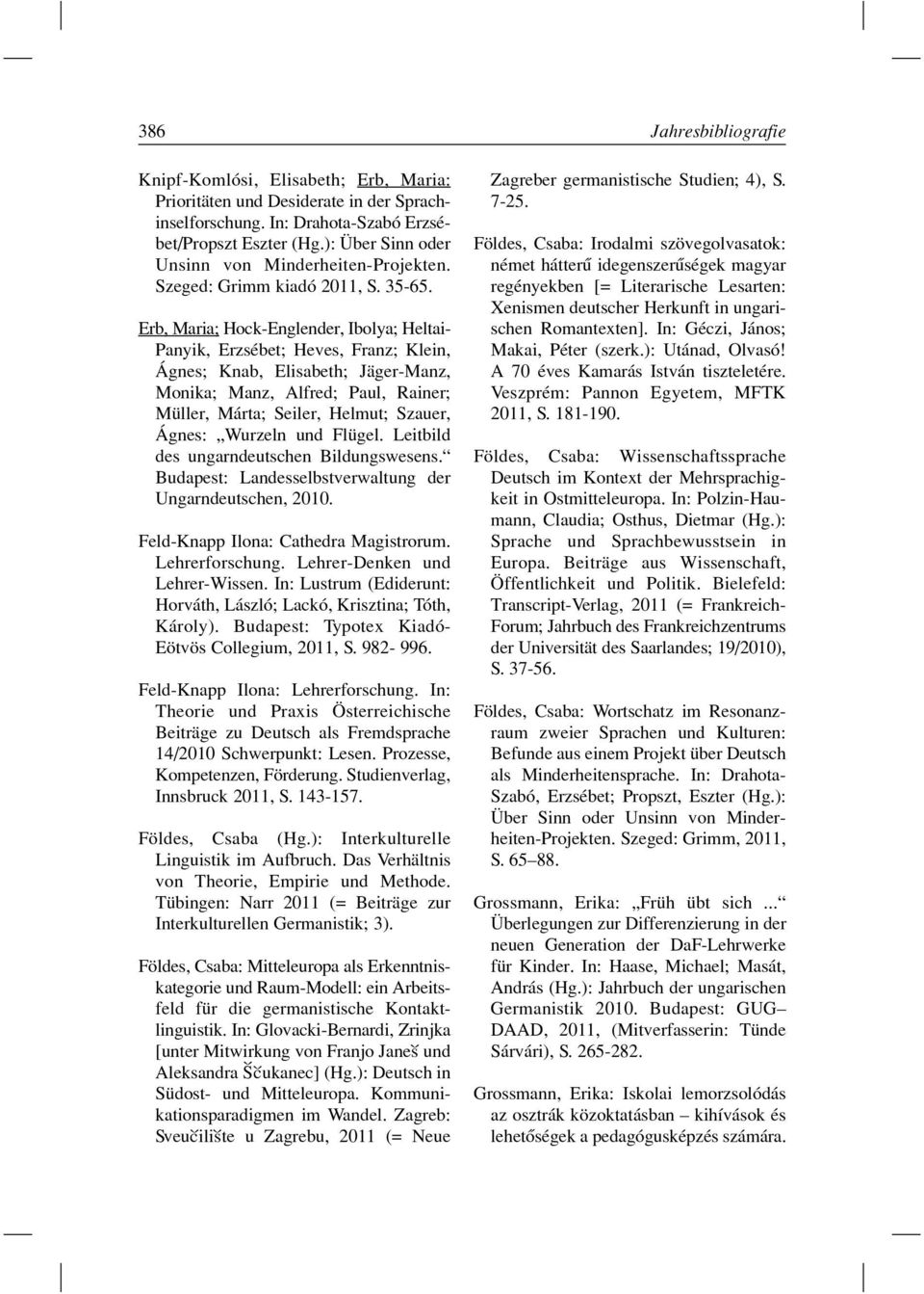 Erb, Maria; Hock-Englender, Ibolya; Heltai- Panyik, Erzsébet; Heves, Franz; Klein, Ágnes; Knab, Elisabeth; Jäger-Manz, Monika; Manz, Alfred; Paul, Rainer; Müller, Márta; Seiler, Helmut; Szauer,