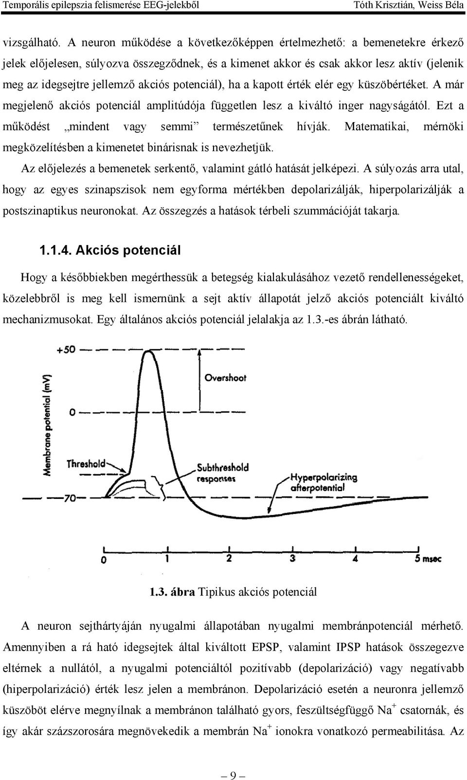 potenciál), ha a kapott érték elér egy küszöbértéket. A már megjelenő akciós potenciál amplitúdója független lesz a kiváltó inger nagyságától. Ezt a működést mindent vagy semmi természetűnek hívják.