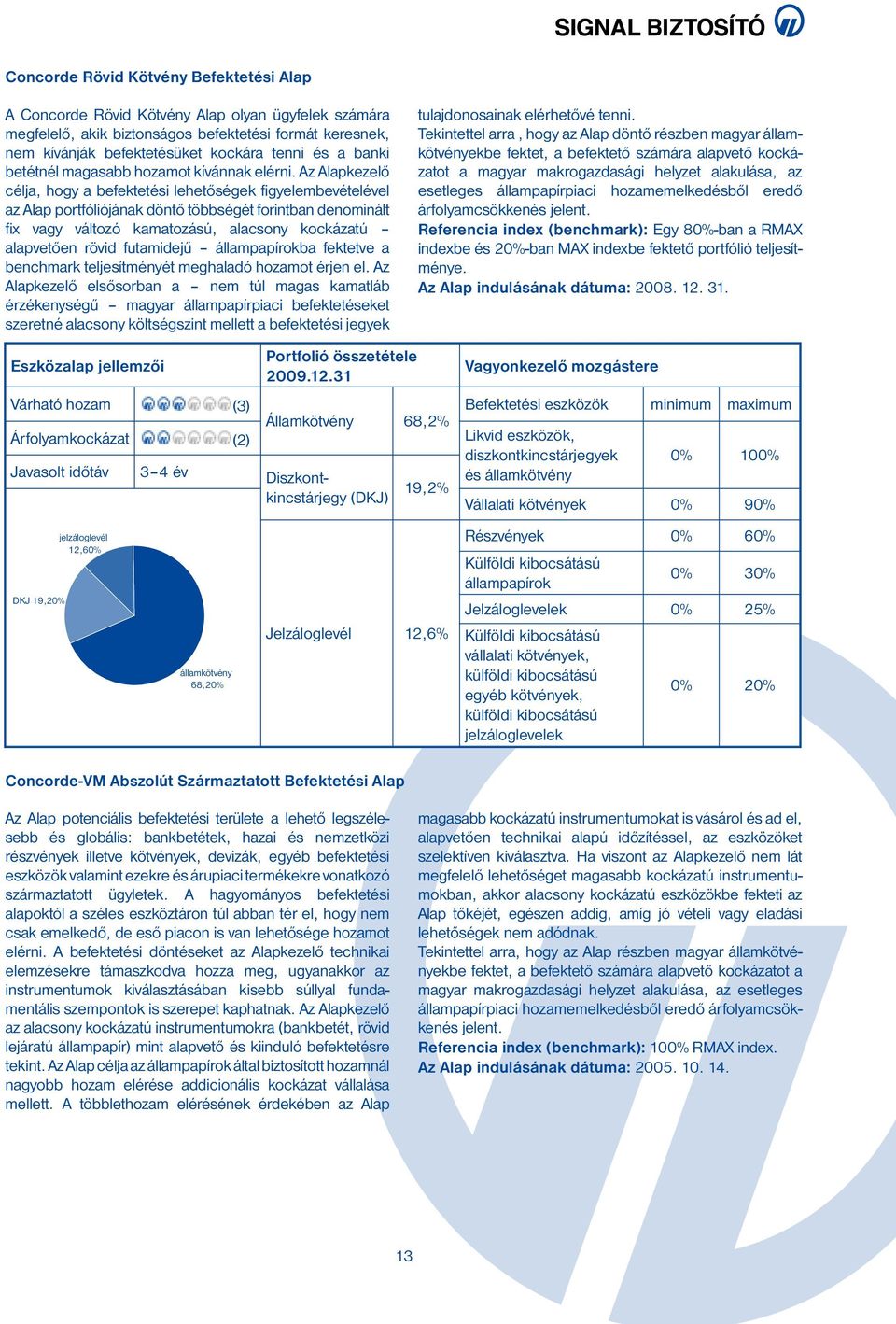 Az Alapkezelő célja, hogy a befektetési lehetőségek figyelembevételével az Alap portfóliójának döntő többségét forintban denominált fix vagy változó kamatozású, alacsony kockázatú alapvetően rövid