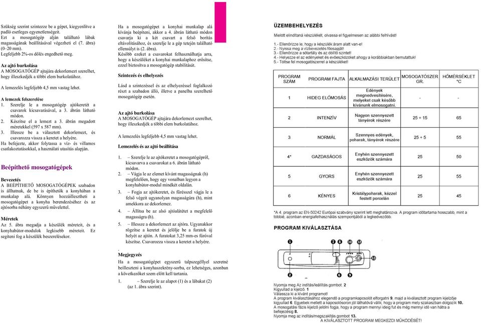 A lemezek felszerelése 1. Szerelje le a mosogatógép ajtókeretét a csavarok kicsavarásával, a 3. ábrán látható módon. 2. Készítse el a lemezt a 3. ábrán megadott méretekkel (597 x 587 mm). 3. Illessze be a választott dekorlemezt, és csavarozza vissza a keretet a helyére.