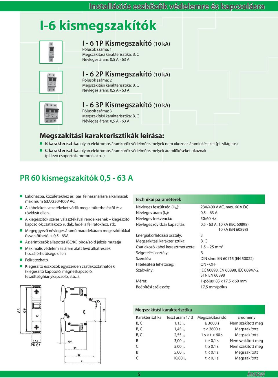 karakeriszikák leírása: B karakeriszika: olyan elekromos áramkörök védelmére, melyek nem okoznak áramlökéseke (pl.